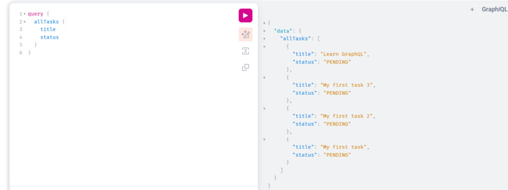 allTasks query in GraphiQL returning only title and status