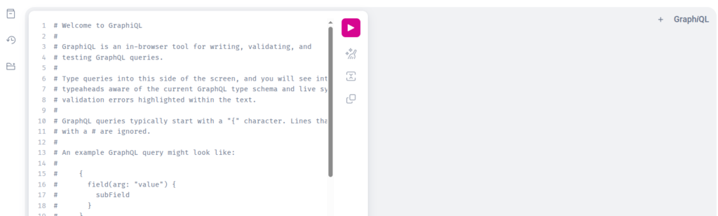 GraphiQL playground on first load at 127.0.0.1:8000/graphql/