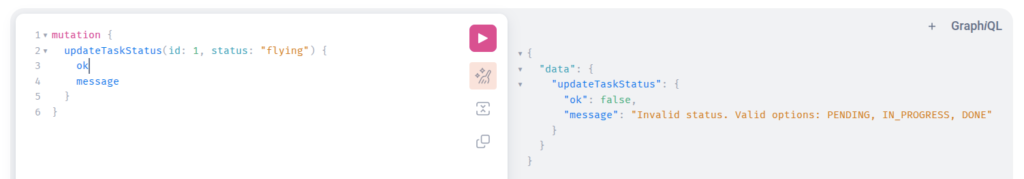 updateTaskStatus returning ok false with the invalid status message
